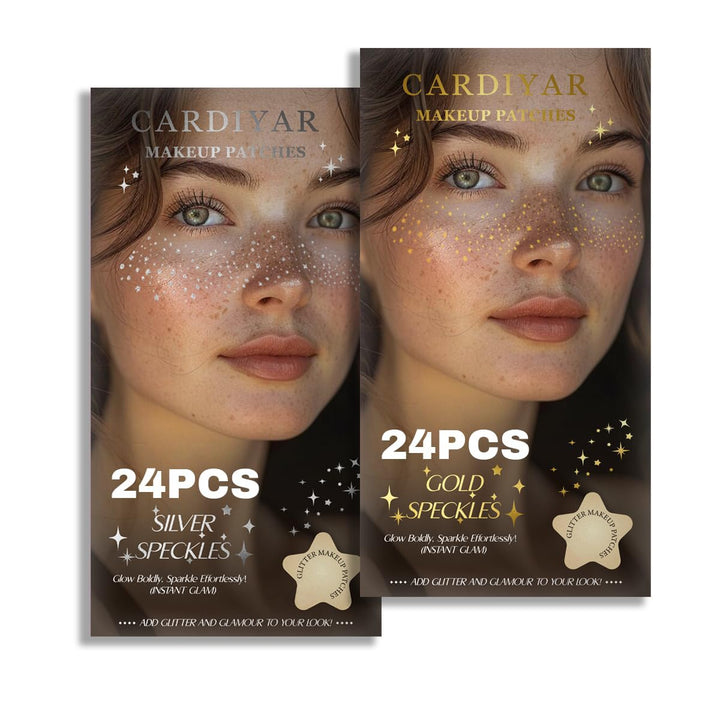 Glitter Freckles Face Tattoo - 24PCS Waterproof Gold Temporary Sparkle Patches for Women, Glow up Makeup (Gold)