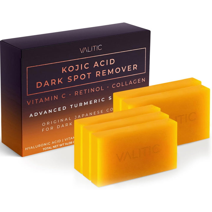 Kojic Acid Dark Spot Remover Soap Bars with Vitamin C, Retinol, Collagen, Turmeric - Original Japanese Complex Infused with Hyaluronic Acid, Vitamin E, Shea Butter, Castile Olive Oil (2 Pack)