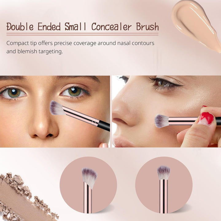 Makeup Brush Set, 4PCS Dual Ended Foundation, Powder, Contour, Concealer, Eye Make up Brushes for Liquid Blending Cream Bronzer, Kabuki Face Brushes Makeup