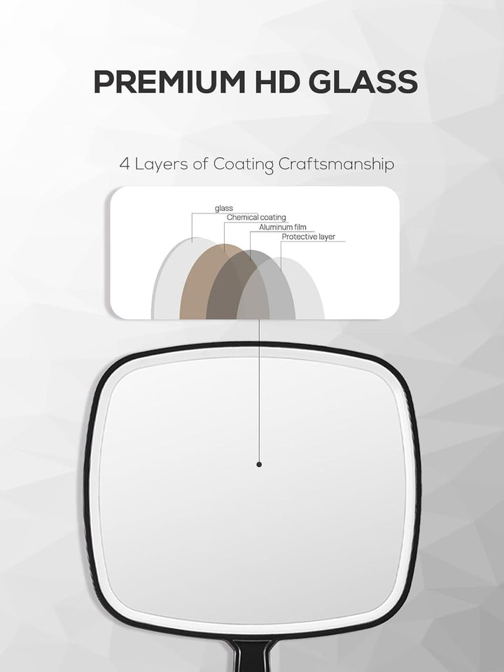 Extra Large Handheld Mirror，Hand Salon Mirror with Handle for Barbers, Hairdressing (Black，12.4" Lx 9" W)