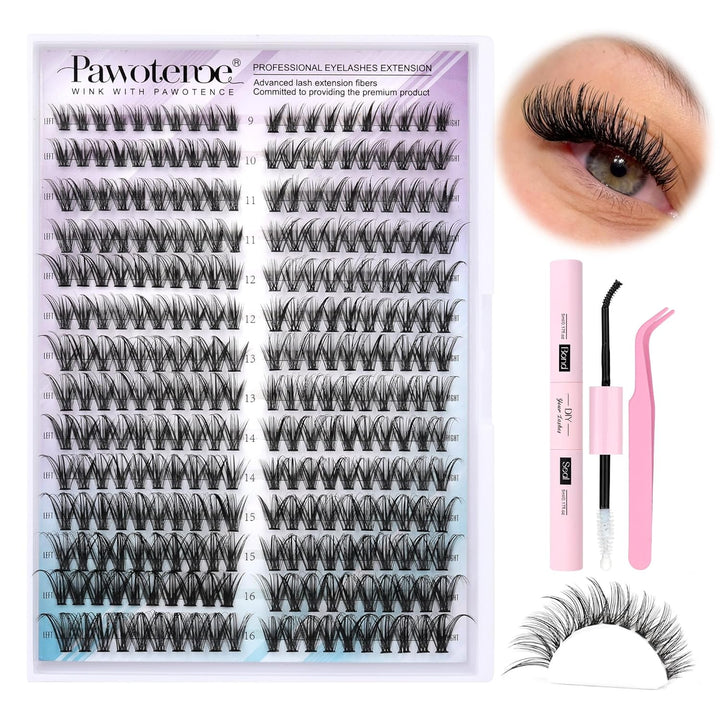Lash Extension Kit DIY 280Pcs Lash Clusters Eyelash Extension Kit, 9-16Mm 30D 40D Individual Lashes Kit with Lash Bond and Seal, Lash Tweezers for Self Use (30D&40D, 0.07D, 9-16Mm, Kit)