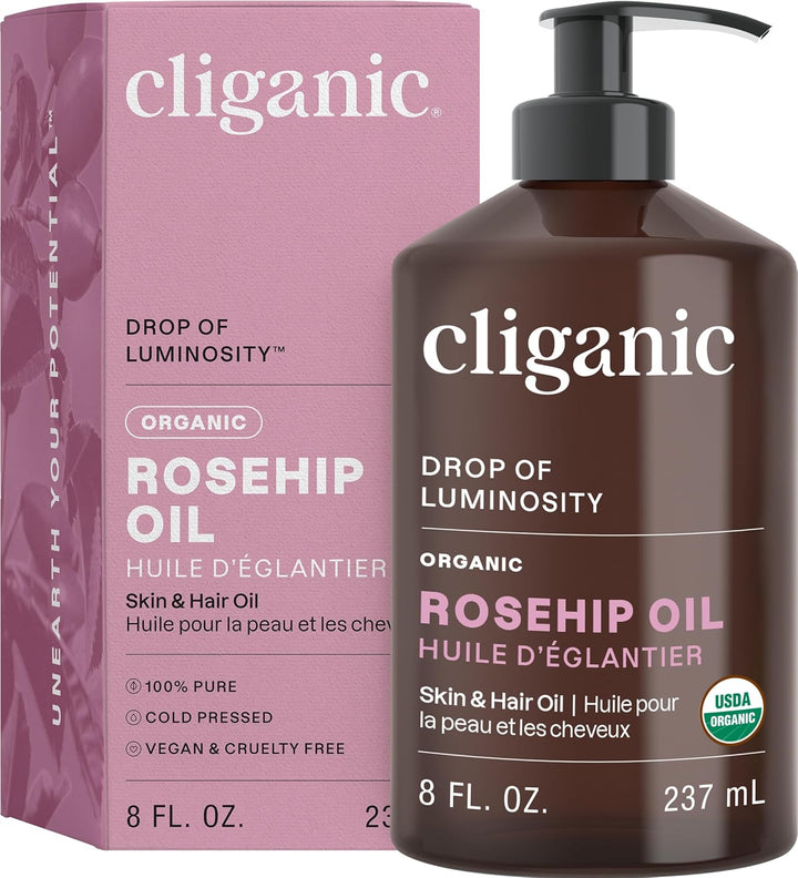 Organic Rosehip Seed Oil for Face, 100% Pure | Natural Cold Pressed Unrefined Non-Gmo | Carrier Oil for Skin, Hair & Nails