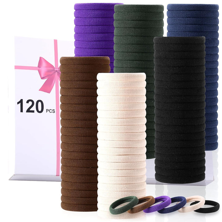 120PCS Black Hair Ties for Thick Hair – Seamless No Damage Elastic Ponytail Holders, Black Hair Band,Bulk Nylon Hair Elastics for Women