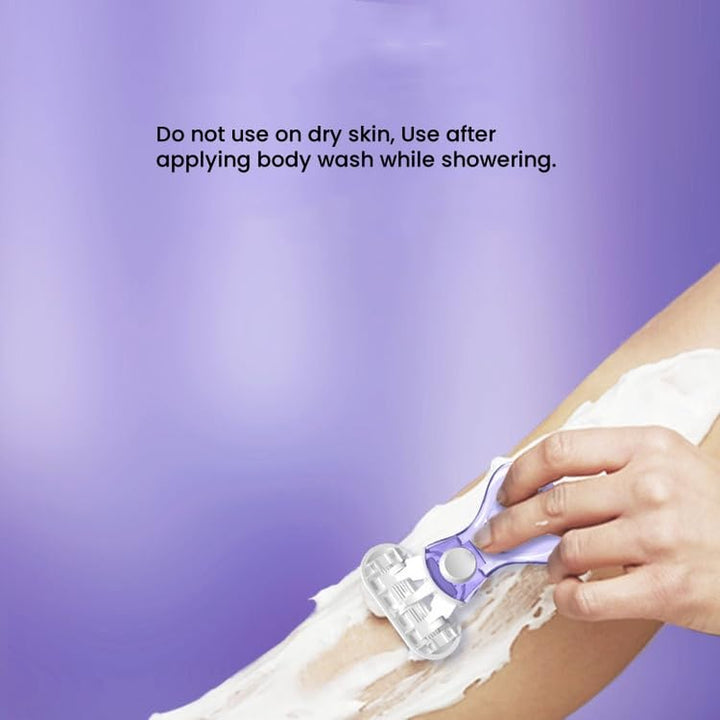 Women'S Manual Short-Handle Razor, Leg and Underarm Hair Shaver, Travel Razor, Five-Blade for Faster and Cleaner Shaving Experience, Reusable (Purple), Small