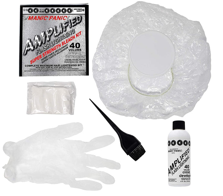 Flash Lightning Super Strength Bleach Kit - 40 Volume Developer + Bleach Powder - Hair Lightener for Dark Hair + Lifting up to 7 Levels - Vegan & Cruelty Free