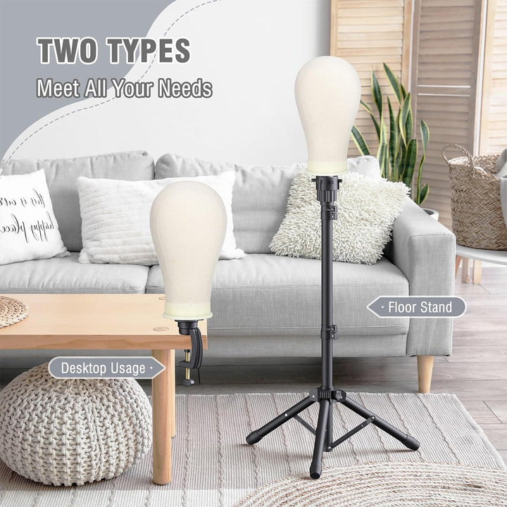 Reinforced Wig Stand with Mannequin Head - Adjustable Wig Head Stand with Head for Wigs - Manikin Head Set for Cosmetology, Black