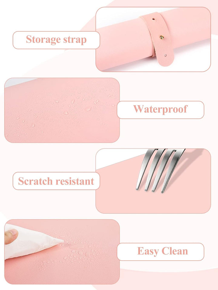 (MAT ONLY) Pink Nail Art Table Mat, Foldable Nail Art Hand Rest Pad for Nail Arm Rest Cushion, Soft Microfiber Leather Nail Mat, Manicure Pad Nail Table Pad Desk Mat for Nail Technician Salon Home