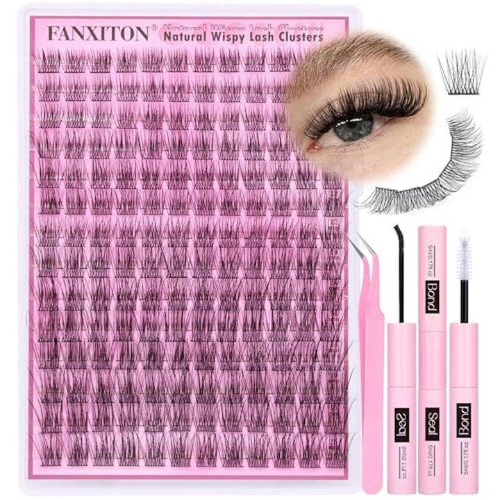 DIY Lash Extension Kit Volume Lash Clusters 40D+50D D Curvature Individual Lashes Lash Clusters Kit Thick Eyelash Extension Kit 280 Pcs Thin Band Cluster Lashes Lash Bond and Seal Tweezers