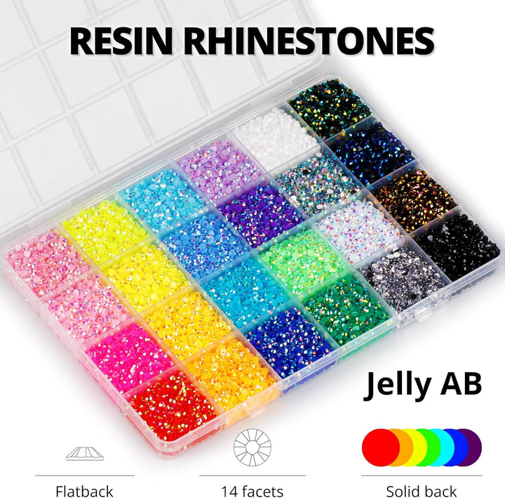 30000Pcs Resin Jelly Rhinestones for Crafting Bedazzling, Multicolor 3Mm Flatback Gems for Crafts Clothing Clothes Tumblers Shoes Nails, Flat Back Mixed Color Bulk Bedazzler Kit Jewels with B7000 Glue