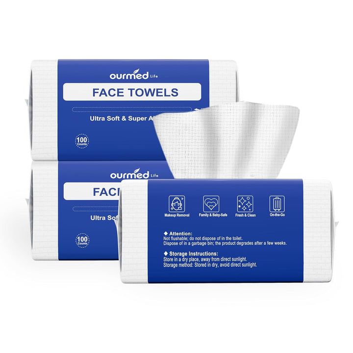 Face Towels, Disposable Biodegradable Clean Facial Towels for Sensitive Skin, Lint- Free Face Cloths for Makeup Remover, Skincare and Women Cleaning, Dry Wipes,100 Count Dot Texture