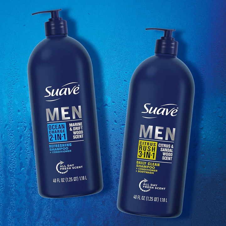 Shampoo Conditioner Bodywash Men 3 in 1 Citrus & Sandal Wood to Cleanse and Nourish Hair and Skin, 40 Oz Pack of 3