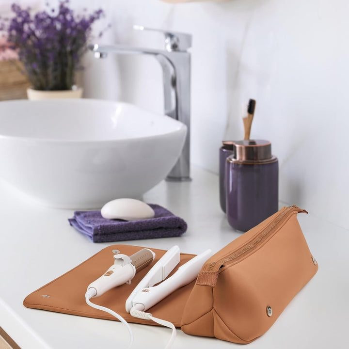 Hair Tools Travel Bag and Heat Resistant Mat for Flat Irons, Straighteners, Curling Iron, and Haircare Accessories, 2-In-1 Design, with Interior Pockets, Portable Organizer