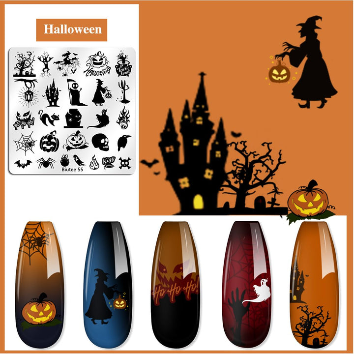 Nail Stamper Kit 15Pcs Nail Art Stamp Plate 8Pcs Stamp Gel Polish 1Pcs Nail Stamper Scraper Set with Storage Bag, Nail Stamp Template Kit Flower Lace Animal Star Halloween Christmas Design