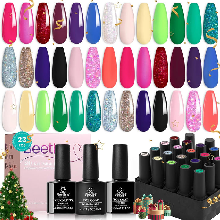 Beetles Gel Nail Polish Kit with U V Light -54 Pcs Gel Nail Kit Four Seasons Glow 32 Colors Set with Base Matte & Glossy Top Coat Soak off Home DIY Manicure Nails Beginners Gifts for Women Teen Girls