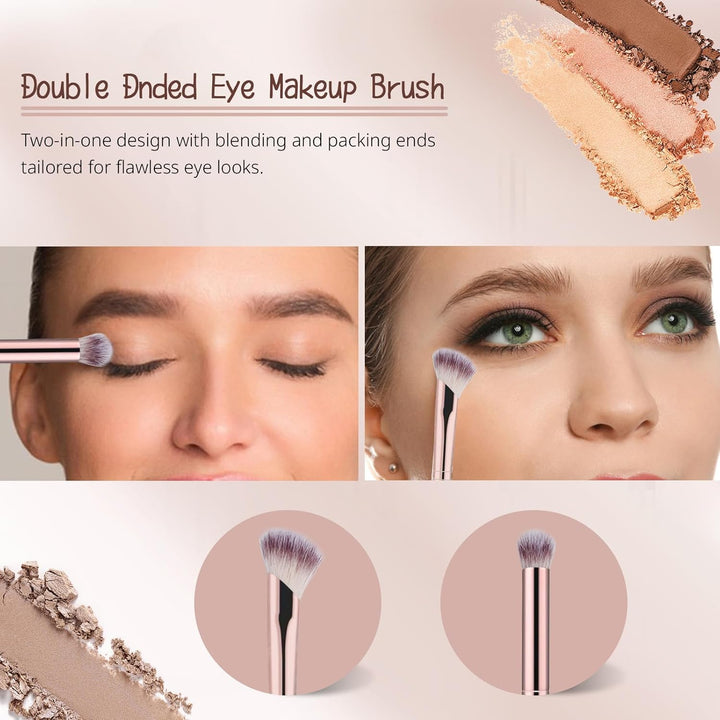 Makeup Brush Set, 4PCS Dual Ended Foundation, Powder, Contour, Concealer, Eye Make up Brushes for Liquid Blending Cream Bronzer, Kabuki Face Brushes Makeup