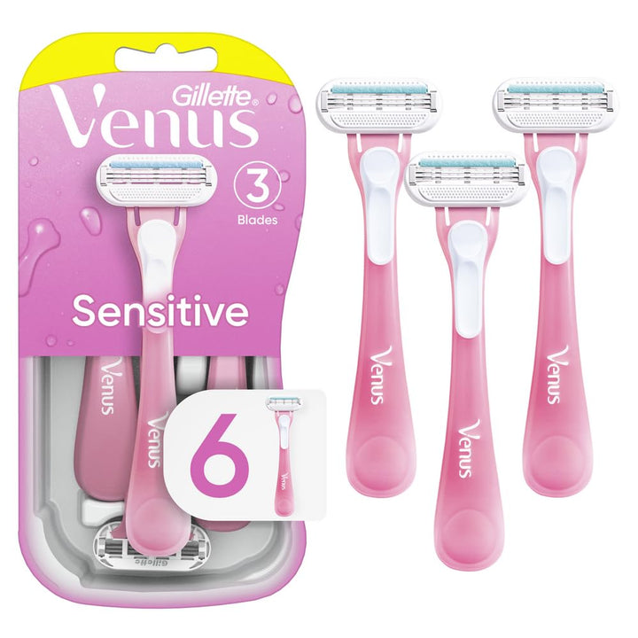 Sensitive Disposable Razors for Women with Sensitive Skin, 6 Count, Delivers Close Shave with Comfort