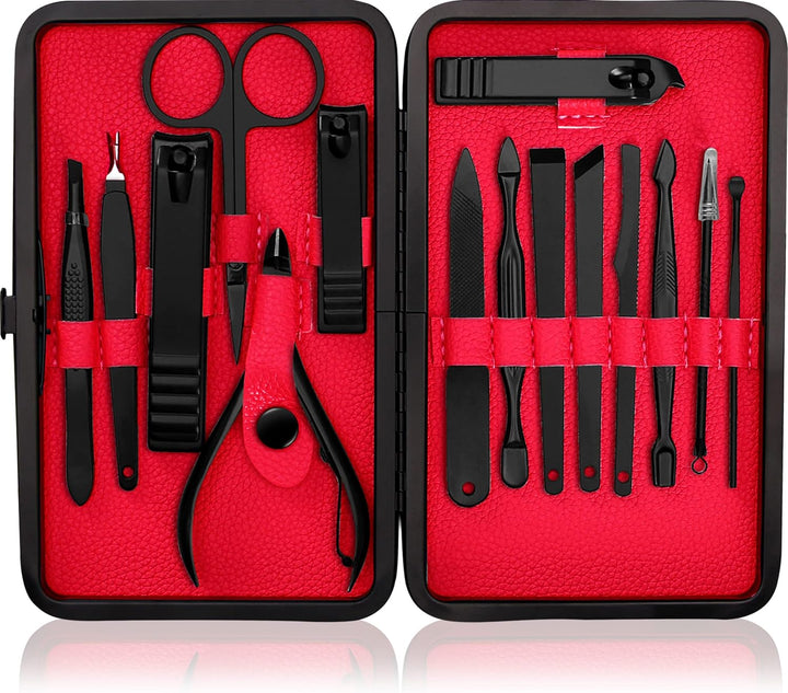 Nail Clippers Professional Nail Kit or Manicure Kit for Women and Men, Stocking Stuffers or Groomsmen Gifts 16Pcs Pedicure Set for Fingernail, Toenail Clippers with Travel Case