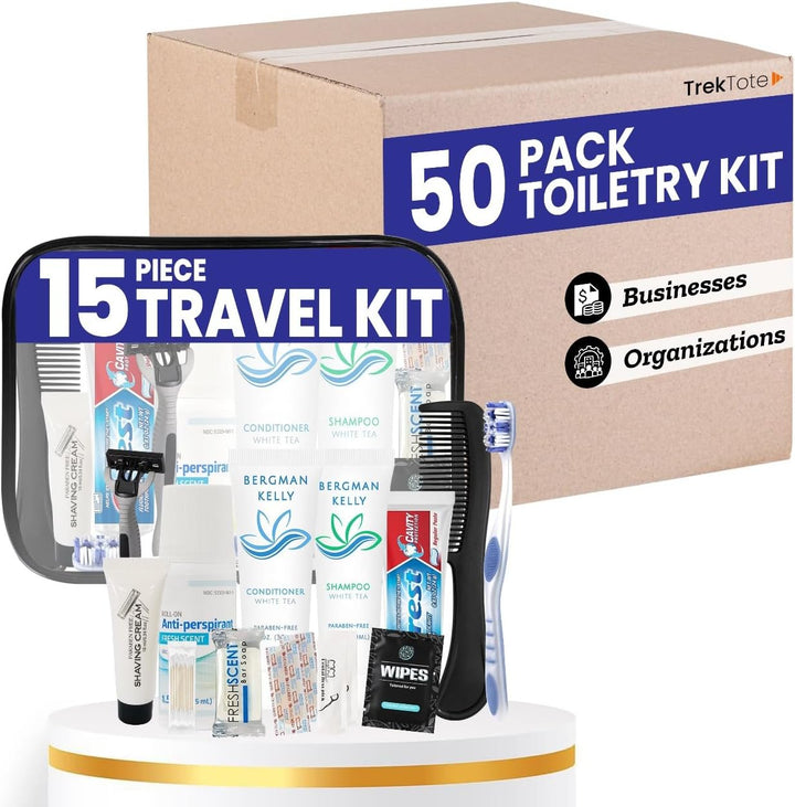 Travel Toiletry Kit for Men and Women – 15 Piece Set of Travel Size Toiletries, TSA Compliant, Includes Shampoo and Conditioner, Body Wash, Toiletry Bag & More