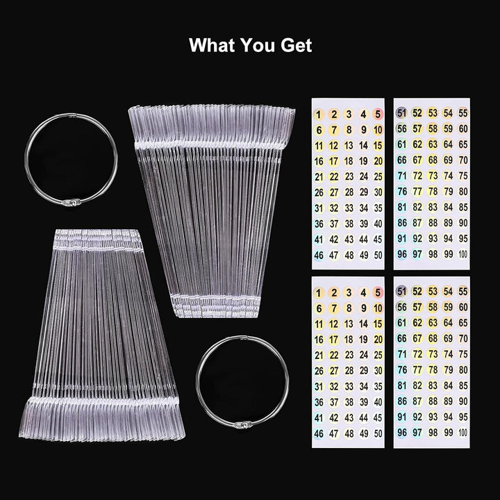 100 Ps Fan-Shaped Nail Swatch Sticks with Number Stickers, Nail Practice Sticks, Color Display Wheel, Sample Tips(Transparent)