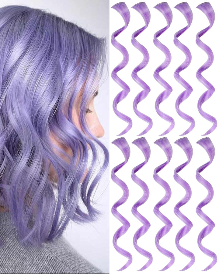 Red and Blue Hair Extensions Clip In,10 PCS Curly Wavy Synthetic Hairpieces Rainbow Neon Party Highlights, Colorful Hair Accessories for Girls Women 17 Inch (Red Blue)