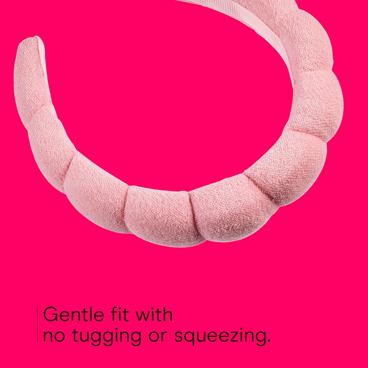 Spa Makeup and Face Washing Headband, Pink Bubble Design, 1 Count, Ultra-Absorbent Microfiber Headband for Washing Face, Soft Terry Cloth, No-Squeeze, No-Pull Band Gentle on Hair and Head