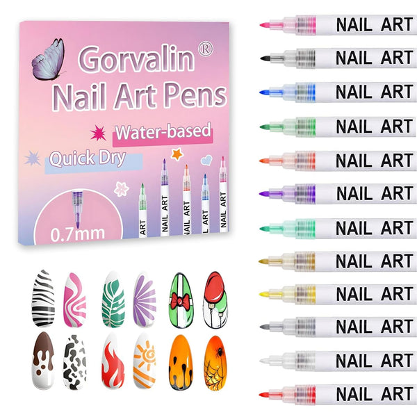 12 Colors Nail Art Pens, 3D Quick Dry Nail Point Graffiti Dotting Liner Pen Sets Nail Art Painted Pen Drawing Nail Design Kit for Halloween/Christmas Nail DIY Decoration