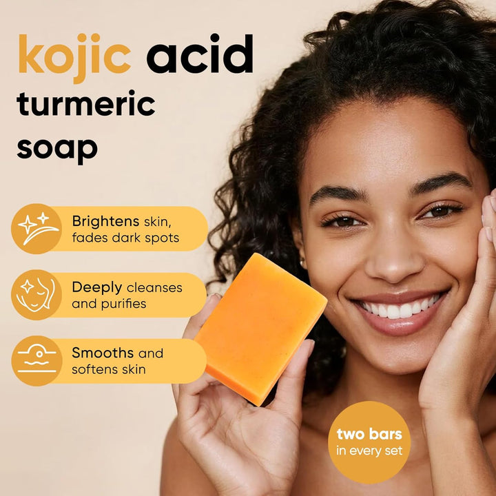 Kojic Acid Turmeric Soap Bars – Dark Spot Remover & Skin Care, Handmade Face & Body Wash Bars with Niacinamide, Shea Butter, Tea Oil, Vitamin C (2 Pack, 8.5 Oz)