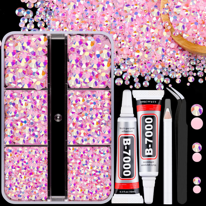 13000Pcs Flatback Pearls for Crafting (White), Assorted Size 2/3/4/5/6/8/10Mm Half Pearl Bead Gems with 3Pcs 10Ml B7000 Jewelry Glue, Bedazzling Kit for Crafts Shoes Graduation Cap Nail Art