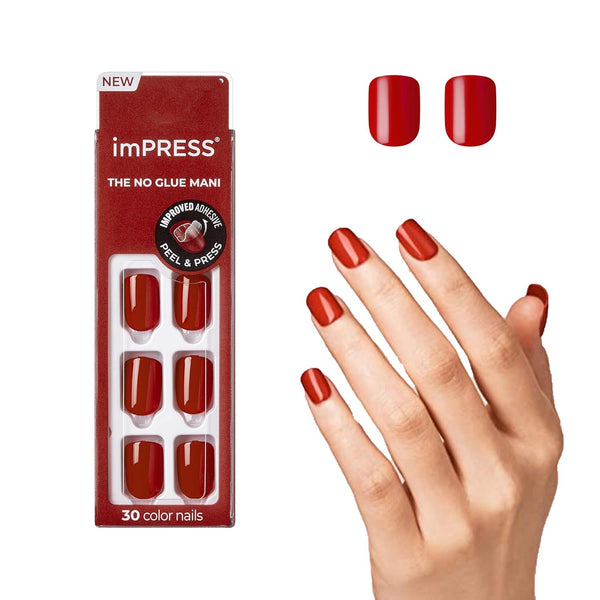 KISS  Color Polish-Free Solid Color Press-On Nails, Purefit Technology, Short Length, 'Reddy or Not', Includes Prep Pad, Mini Nail File, Cuticle Stick and 30 Fake Nails