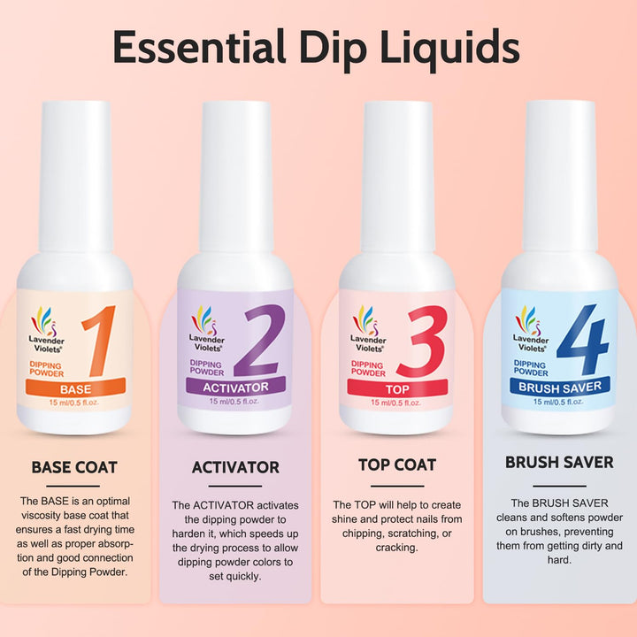Dip Powder Liquid Set, Dipping Powder Base Top Coat, Activator, Brush Saver J705B