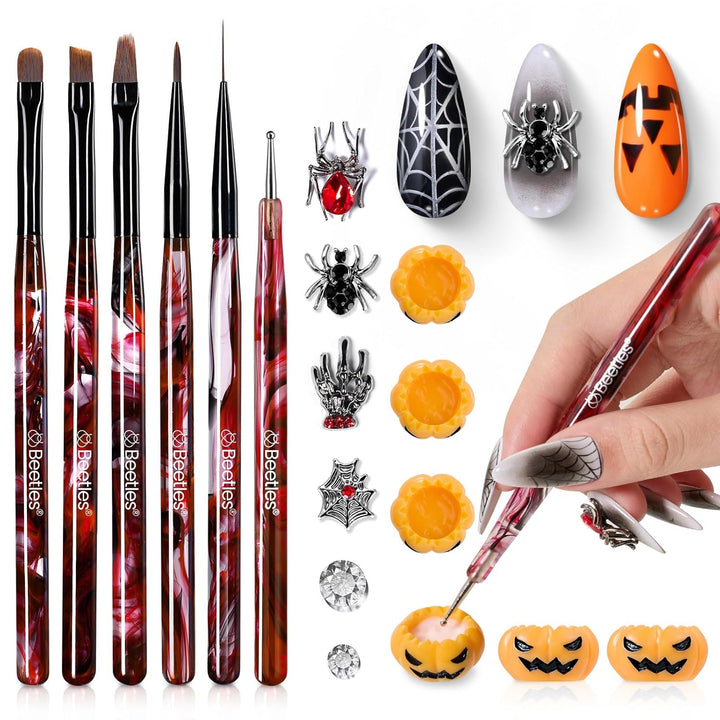 Beetles 31Pcs Nail Art Brushes, Dotting Tools, Nail Art Pens, Dust Brush, Striping Liner Fingernail Drawing Pens with Palette Holder All in One for Starter Manicure Design Set