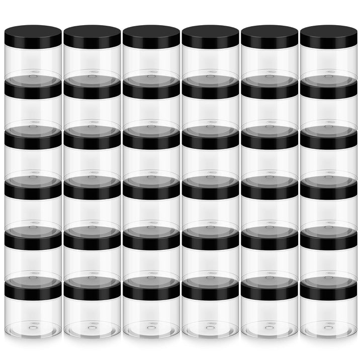 36 Pack 2 OZ Plastic Jars with Lids, BPA Free, Reusable, Refillable Transparent Cosmetic Containers for Bath Salts, Cosmetics, Powders, Beauty Product and Small Accessories