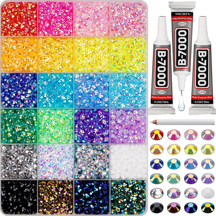 30000Pcs Resin Jelly Rhinestones for Crafting Bedazzling, Multicolor 3Mm Flatback Gems for Crafts Clothing Clothes Tumblers Shoes Nails, Flat Back Mixed Color Bulk Bedazzler Kit Jewels with B7000 Glue
