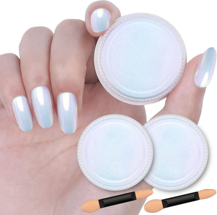 Chrome Nail Powder Metallic Mirror Glitter Effect Pigment Iridescent Aurora Mermaid Pearl Dust Kit for Gel Polish Nail Art Decoration, Resin Craft Arylic Powder