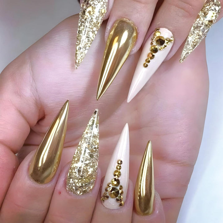 Stiletto Press on Nails Extra Long Fake Nails with Glue Glossy False Nails with Black Gradient Designs Full Cover Almond Acrylic Nail 24Pcs