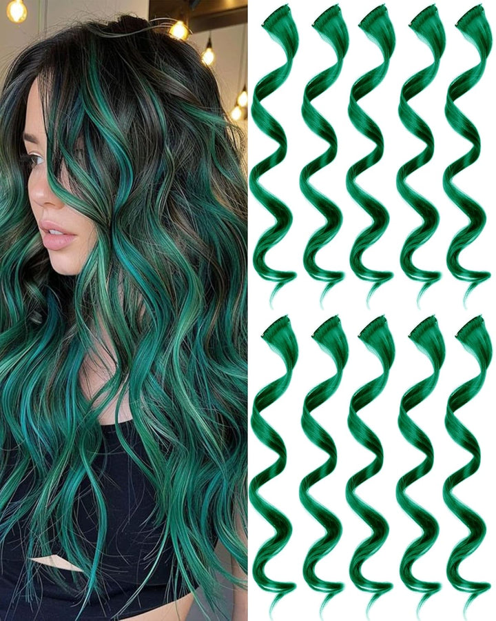 Red and Blue Hair Extensions Clip In,10 PCS Curly Wavy Synthetic Hairpieces Rainbow Neon Party Highlights, Colorful Hair Accessories for Girls Women 17 Inch (Red Blue)