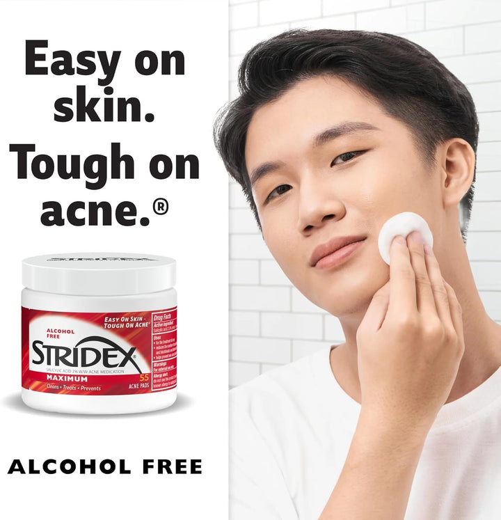 Medicated Acne Pads, Maximum, 55 Count – Facial Cleansing Wipes, Alcohol Free, Acne Treatment for Face, for Moderate Acne, Smooth Application