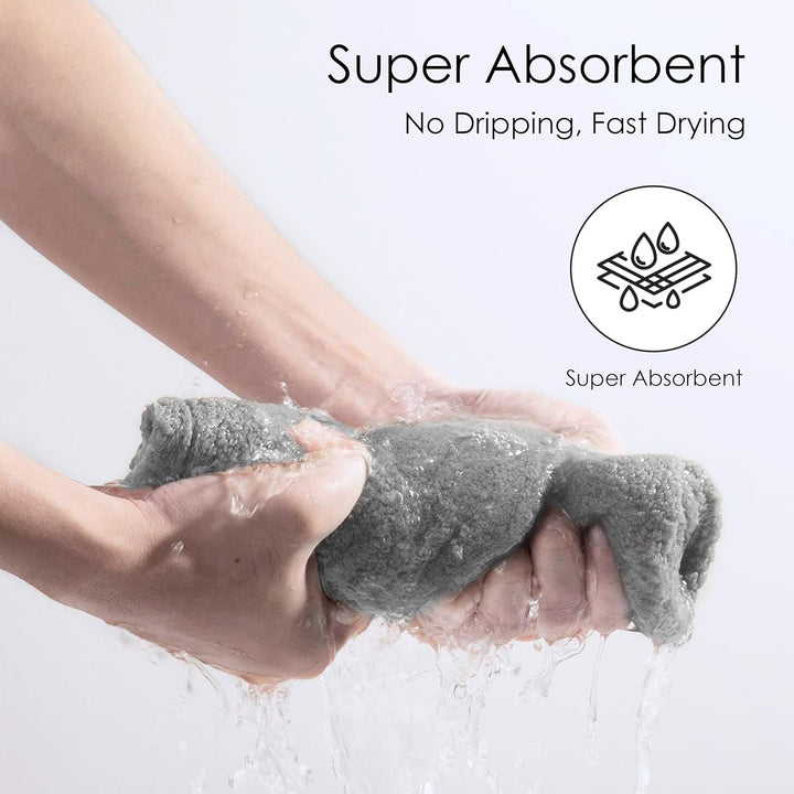 5 Pack Thicken Microfiber Hair Towel Wrap for Women - Elastic Loop Design - 320GSM Coral Velvet - Quick Dry Hair Turban - 11X28 Inch (Grey+Pink+Brown+Frozenblue+Frozenberry)