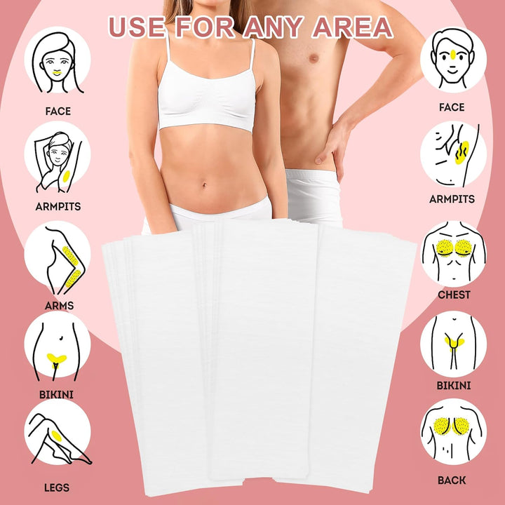 600-Count Non Woven Wax Strips, 2 Size Body and Facial Epilating Wax Strips Paper for Hair Removal, Beauty Waxing Strips for Leg Face Chest Back and Bikini