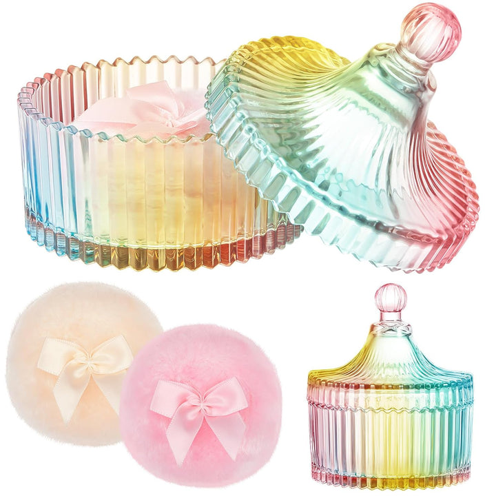 3 Pcs Large Body Powder Puff and Container Powder Container with Puff Crystal Case Soft Washable Reusable Velour Face Body Glitter Wet Dry Makeup(Simple,Clear)