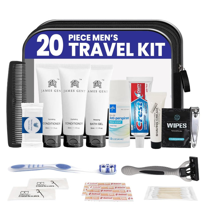 Travel Toiletry Kit for Men and Women – 20 Piece Set of Travel Size Toiletries, TSA Compliant, Includes Shampoo and Conditioner, Body Wash, Toiletry Bag & More