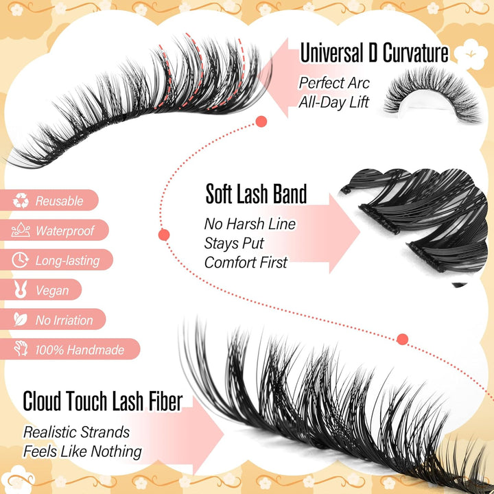 Eyelash Clusters 30D+40D+50D+60D+80D+100D Lash Clusters Wispy Individual Lashes 476PCS D-Curly Lash Extension 10-16MM Natural Lashes Clusters DIY Cluster Eyelash Extensions for Beginners