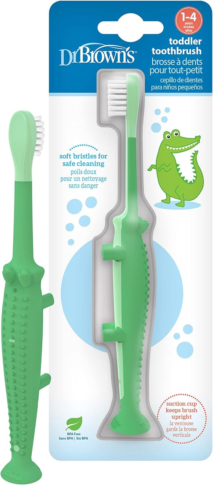 Toddler Toothbrush, Dinosaur, Green and Orange, 2-Pack