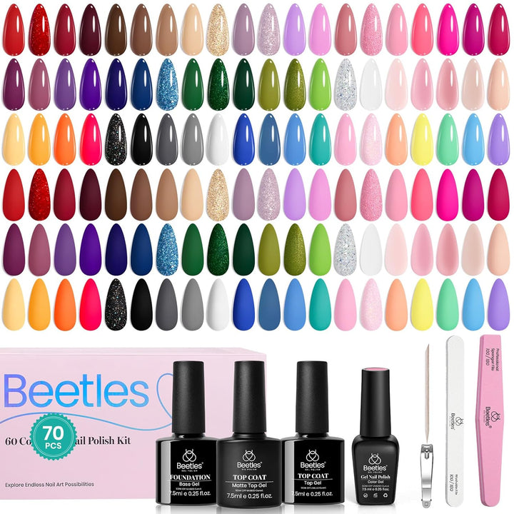 Beetles Gel Nail Polish Kit with U V Light -54 Pcs Gel Nail Kit Four Seasons Glow 32 Colors Set with Base Matte & Glossy Top Coat Soak off Home DIY Manicure Nails Beginners Gifts for Women Teen Girls