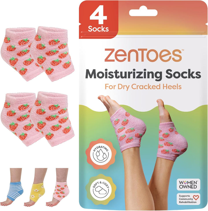 Moisturizing Socks for Cracked Heel Treatment - Vitamin E, Olive Oil and Jojoba Oil Infused Heel Socks to Soften and Hydrate (Fuzzy Blue, Regular)