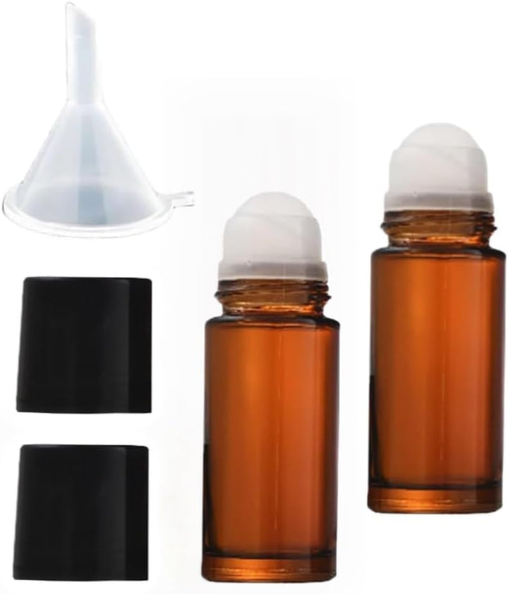 2Pcs Brown 30Ml Glass Essential Oil Roller Bottles Refillable Roll on Bottles Empty Deodorant Bottle Containers Rollerball Bottles Beauty and Personal Care Tools for Fragrance Cosmetics