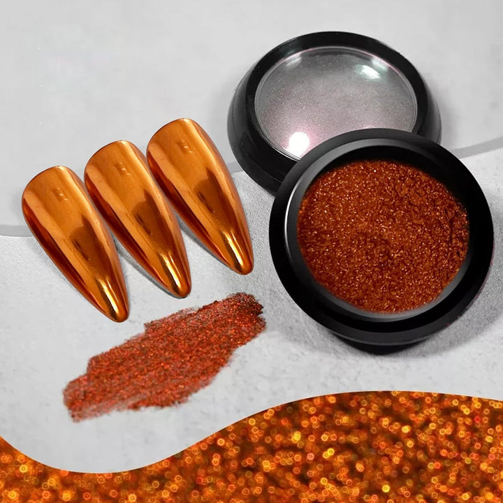 Holographic Mirror Gold Nail Chrome Powder Effect Metallic Dust Sequins UV Gel Gold Chrome Nail Powder Pigment for Nail Art Decoration, Gold Chrome Powder for Nails