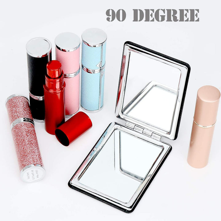 Compact Vanity Mirror for Men, Black, Travel Makeup Mirror for Handbag Pocket Wallet, Portable Double-Sided Magnifying Cosmetic Mirror for Daily, Work, Business