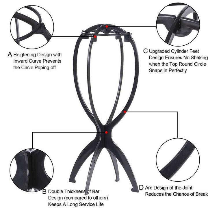 Wig Stand, Wig Head, Portable Wig Holder Wig Head Stand for All Wigs Travel Hair Stylist Gifts for Women 2PC