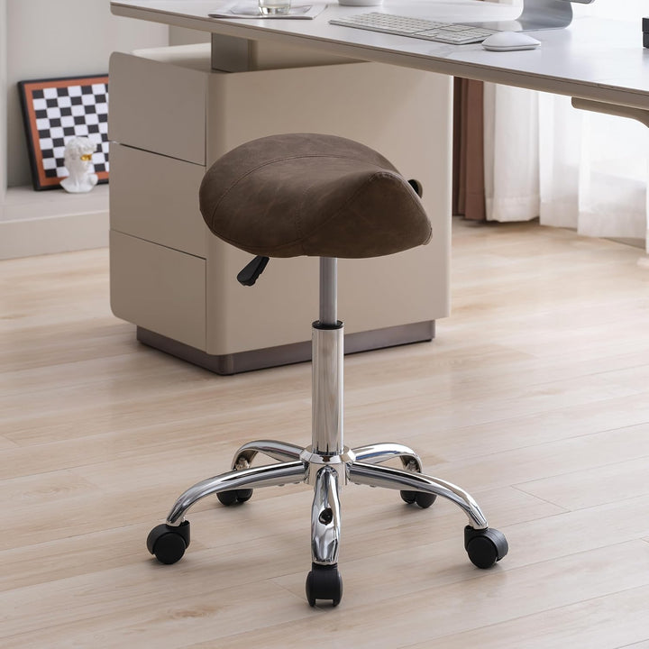 Swivel Saddle Stool with Wheels, Adjustable Rolling Stool 18"-26", Faux Leather Rolling Stool for Salon, Massage, Clinic, Lab, Office (Black, 1PCS (18"-26"))